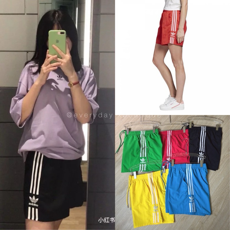 พร้อมส่ง อาดิดาสขาสั้น สีสันสดใสสไตล์90s เเมทกับอะไรก็เข้า งานนำเข้า เอวยางยืด งานปักโลโก้ mo.studio