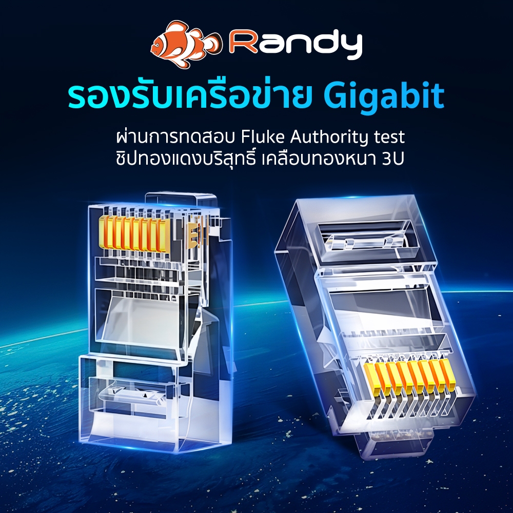 RANDY หัวแลน RJ45 Cat5E สำหรับสายแลน [แพ็ค 10pcs] หัวต่อ สำหรับอุปกรณ์เครือข่าย และPOE