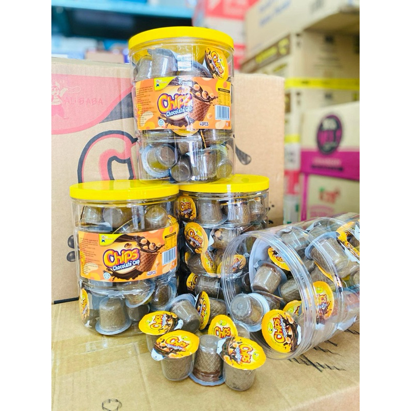 Chips Chocolate Cup มาโอจิโคนไอติม 1 กระปุก บรรจุ 40 ชิ้น