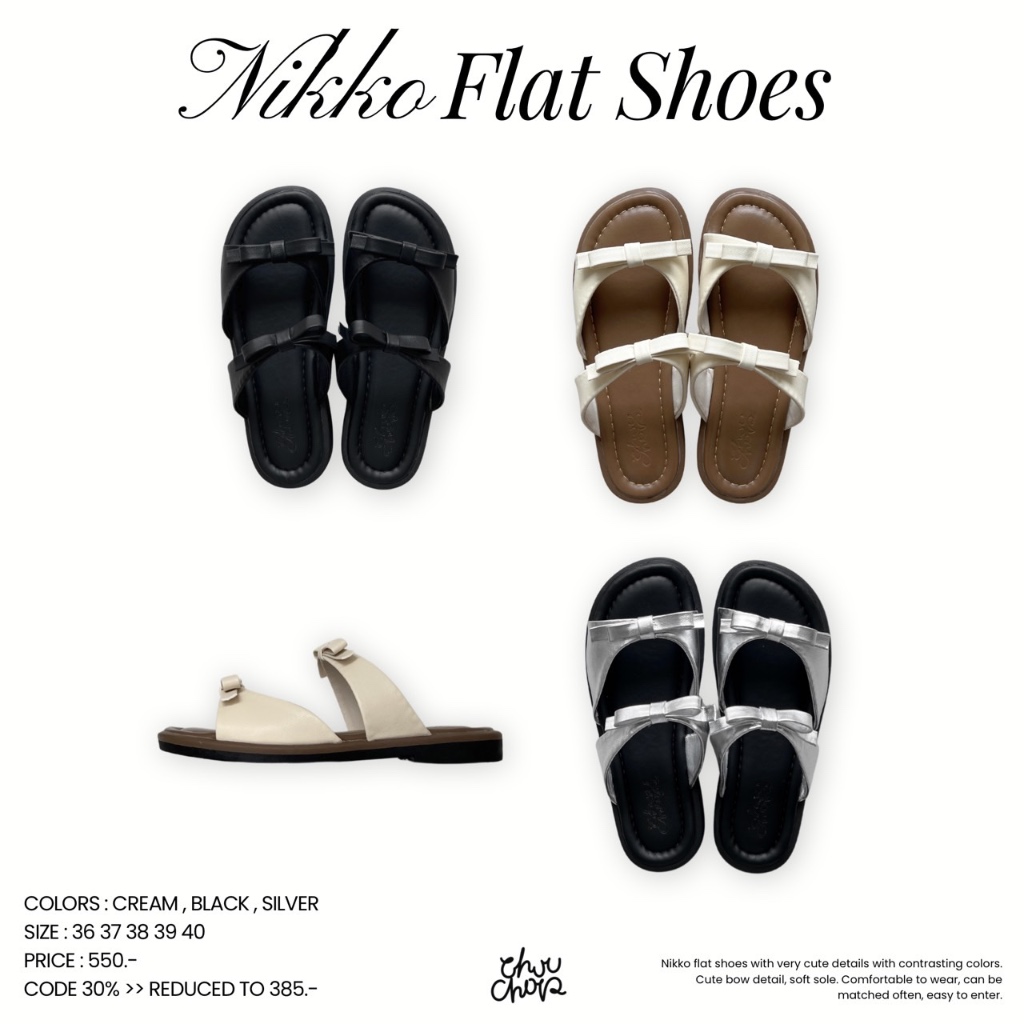 chuuchop(C8338)Nikko flat shoes รองเท้าแตะแต่งโบว์