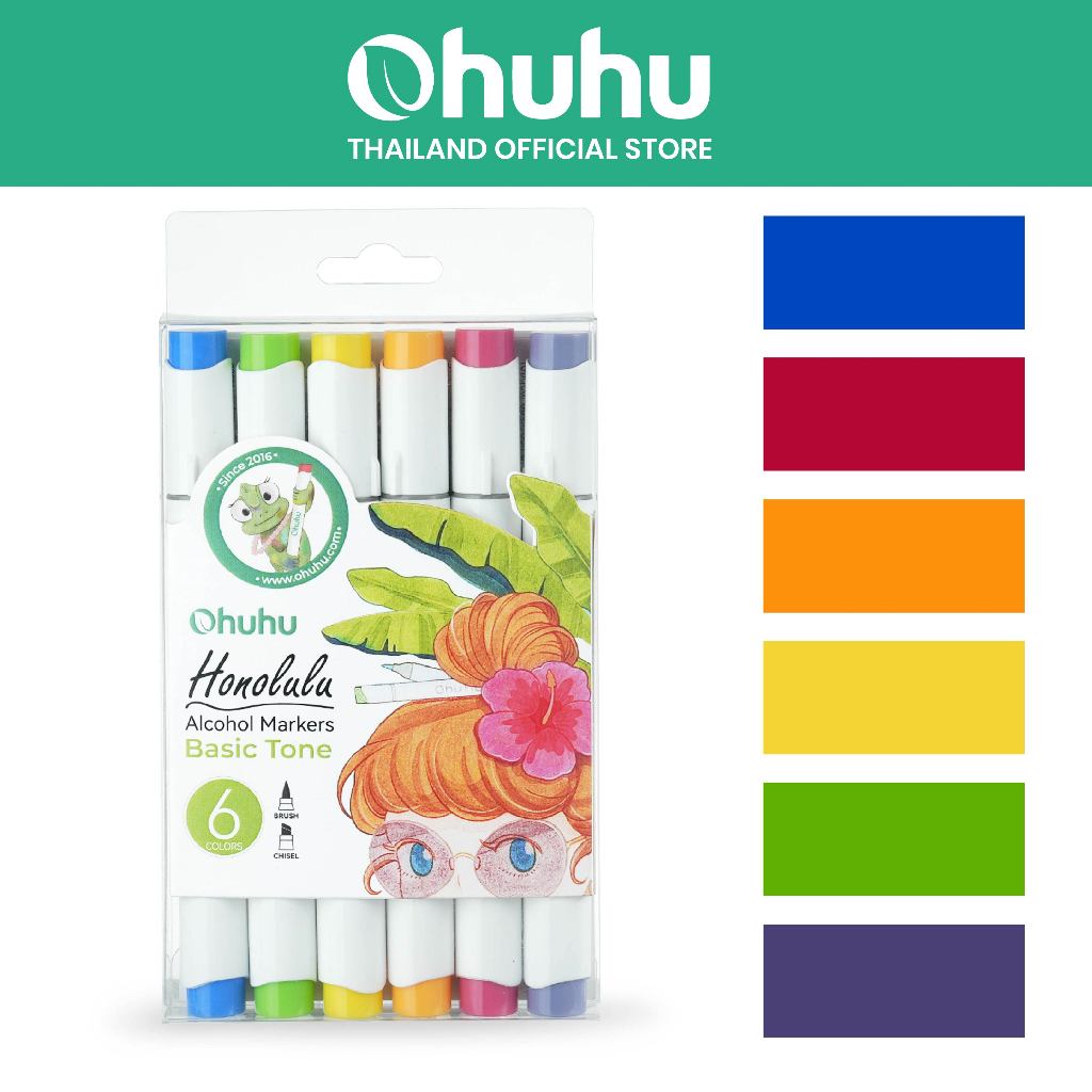 OHUHU : ปากกามาร์คเกอร์ Ohuhu Basic color Pack 6 (BRUSH & CHISEI) 90260