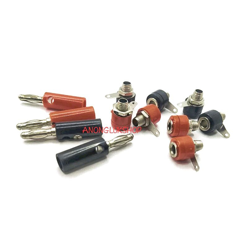 ราคาต่อแพ็ค 50ตัว 👉👉 Banana Jack 4MM. ปลั้กกล้วยตัวผู้ แบบขันสกรู และตัวเมีย มี สีดำ แดง