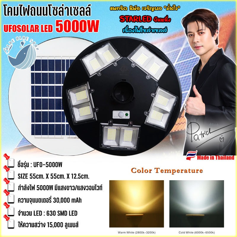 ‼️ใหม่ล่าสุด‼️ 5000W โคมถนน UFO Square Light โคมไฟถนนโซล่าเซลล์ พลังงานแสงอาทิตย์100%!!ราคาไม่รวมเสา