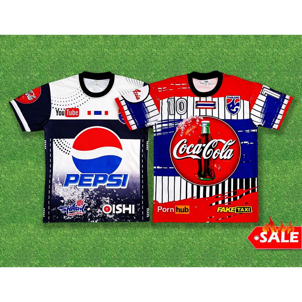 เสื้อยืดสุดฮิต Cala Pepsi กีฬาพิมพ์ลาย ถูกๆ!! เสื้อน้ำอัดลม ส่งฟรี!! Tiktok เสื้อ โค้ก แปปซี่ ของแทร่