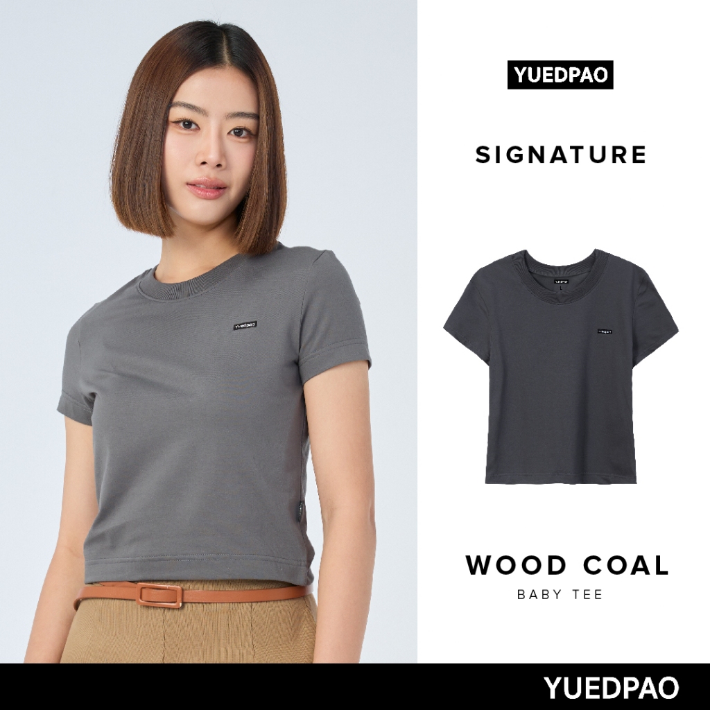 Yuedpao Signature Baby Tee Summer ผ้าหนาทรงสวย ยับยากรีดง่าย เสื้อยืดเปล่า สี Wood Coal