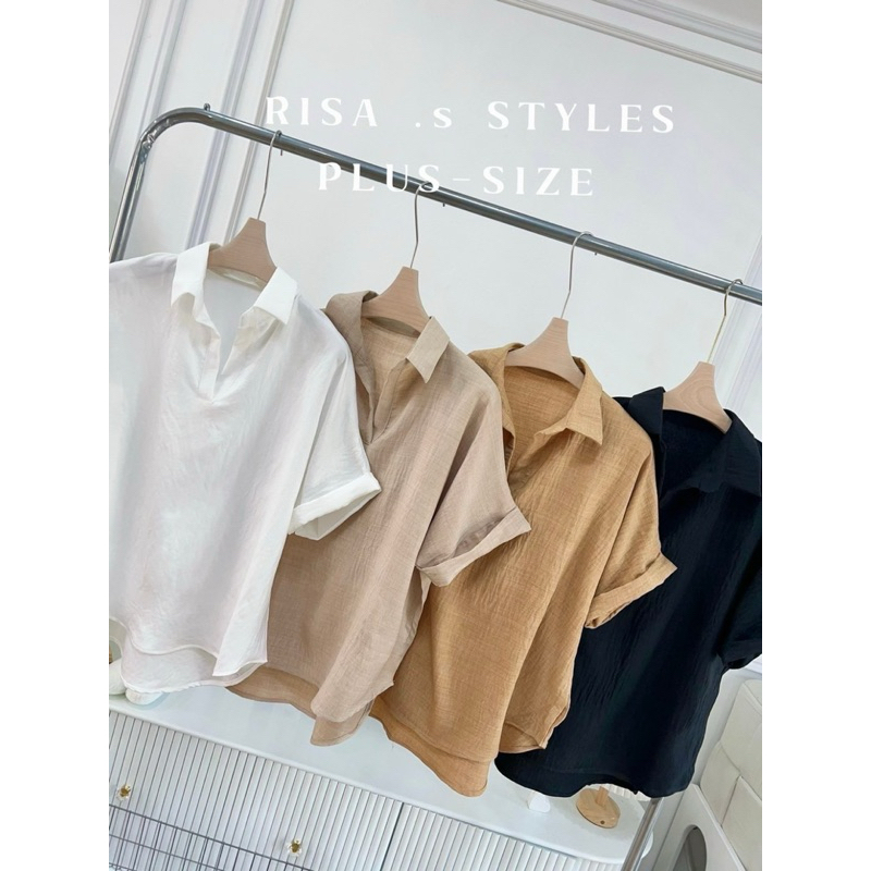 เสื้อเชิ้ตไซส์ใหญ่คอวี ปกตั้งแขนเบิ้ล ทรงพรางหุ่น สีพื้น จับใส่ได้บ่อย หน้าสั้นหลังยาวปิดสะโพก ดูเก๋ ดีไซน์เรียบหรู