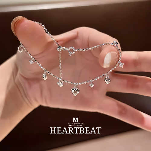 MEET💕กำไลเงิน Heartbeat กำไลเงินแท้ สร้อยข้อมือปรับได้ กำไลแฟชั่น กำไลข้อมือเงินแท้ กำไลเพชร
