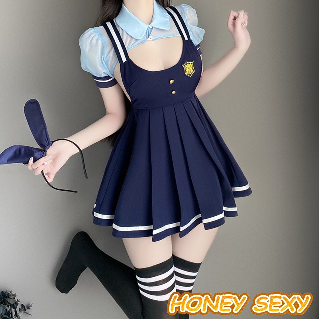 HONEY SEXY ชุดคอสเพลย์ ชุุดเจ้าหน้าที่ตำรวจสาว ชุดเอี๊ยม 🚓 เสื้อแขนสั้นกระดุมทอง ติดตราสัญญาณ H-1252