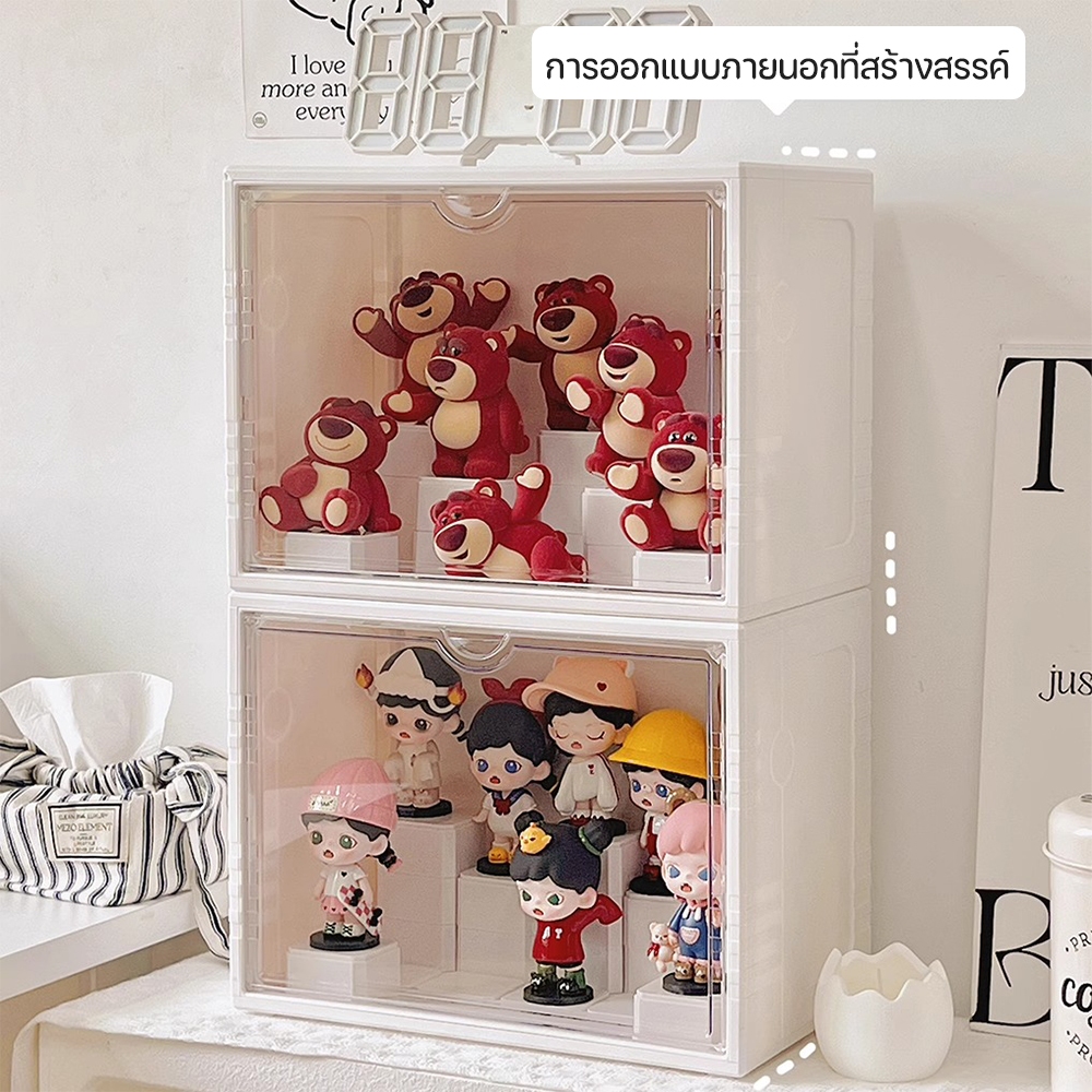 กล่องโชว์โมเดล ตู้โชว์ตุ๊กตา ตู้เก็บโมเดล ที่เก็บของสะสมpopmart อะคริลิคใส ฟรีแผ่นรองด้านใน 15 แผ่น ประหยัดพื้นที่