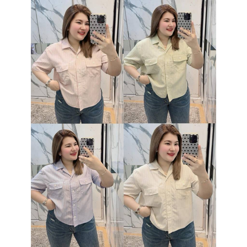 F29 เชิ๊ตกระดุมดอกไม้เเขนสั้นอก48