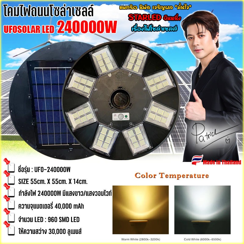 สว่างยันเช้า ไฟโซล่าเซล UFO 240000 LED UFO Light ไฟถนน ไฟโซล่าเซลล์ พลังงานแสงอาทิตย์