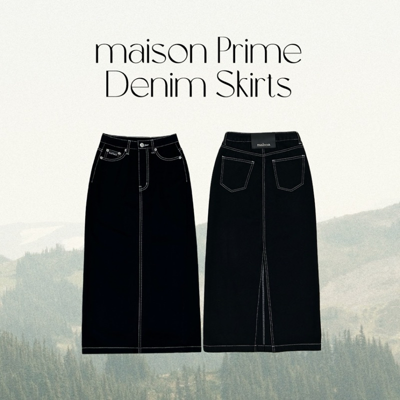 maison KEEPS | Prime Denim Skirts กระโปรงยีนส์ เอวสูง ป้ายหนังแท้ size m used once ลดเพิ่ม30%