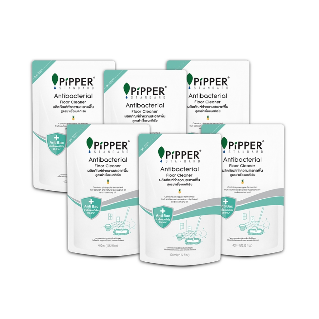 PiPPERSTANDARD ผลิตภัณฑ์ทำความสะอาดพื้น สูตรฆ่าเชื้อแบคทีเรีย กลิ่นทีทรีออย 400 มล. 6 ถุง