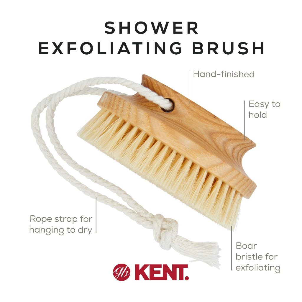 KENT แปรงอาบน้ำ แปรงขัดตัว ขนหมูป่าแท้ Ash Pure White Bristle Shower Exfoliating Brush