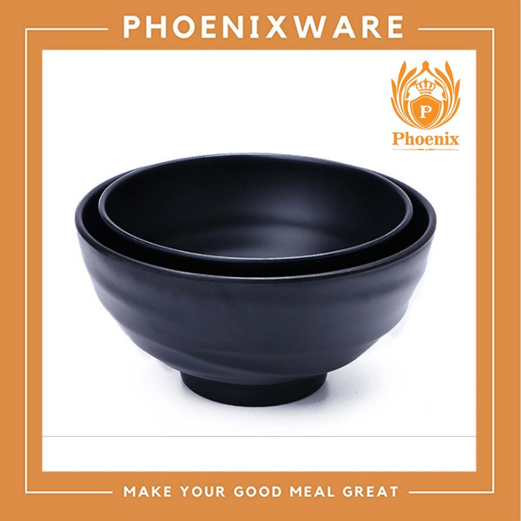 ชามโคม 4.5 - 5.5 - 6.5 - 7.5 นิ้ว เมลามีน ทรงกลม สีดำ Phoenix  F157545 F157555 F157565 F157575