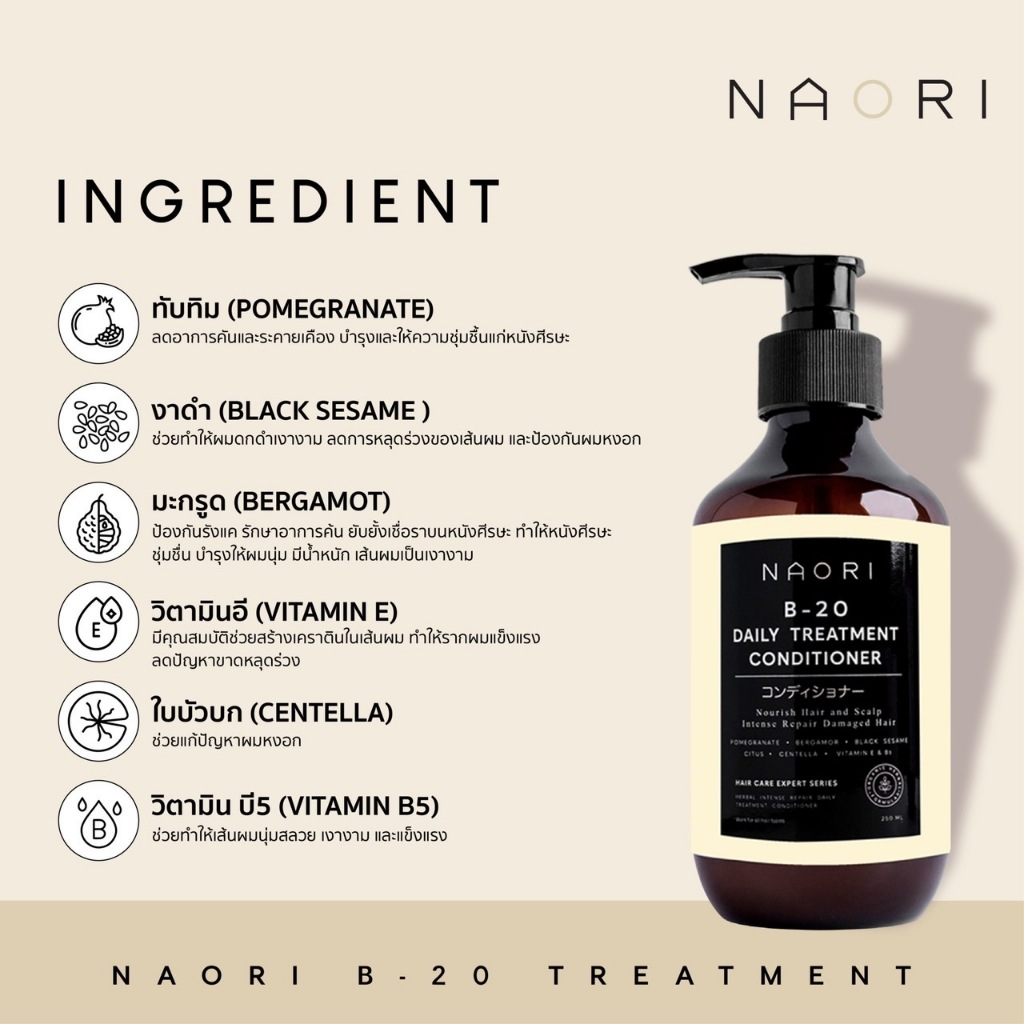 แชมพู+ทรีทเม้นท์ สมุนไพร (250 มล.) – NAORI Shampoo+Treatment Herbal [250 ml.] ราคา ถูกที่สุด ดีลบีเคเค แกลเลอรีภาพที่ 8