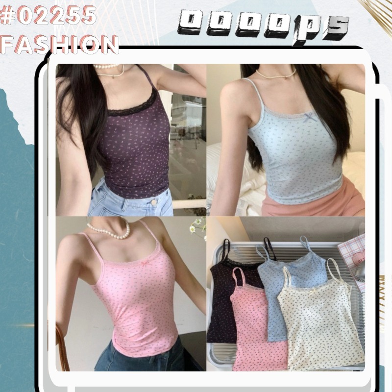 สานเดี่ยว เสื้อสายเดี่ยว ทรงเข้ารูป ลายดอกไม้ หวานน่ารัก#222255