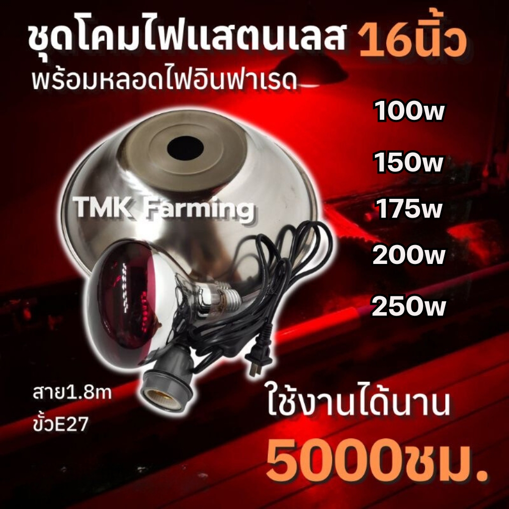 ชุดกกไฟอินฟราเรด 100W/150W/250W พร้อมขั้วเซรามิกต่อสายยาว1.8เมตร พร้อมใช้งาน สำหรับกกไก่ กกหมู กกนก โคมไฟกกสัตว์