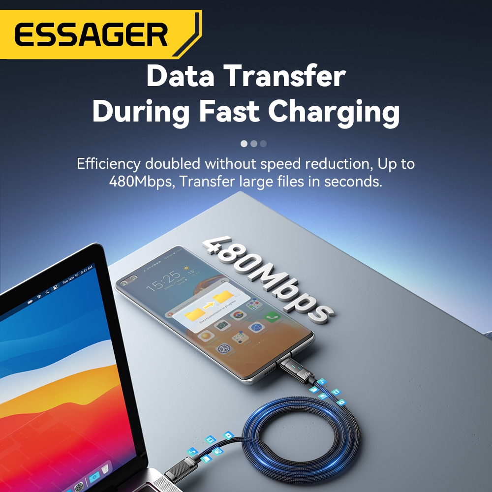 Essager สายเคเบิลข้อมูล C-C 100W อุปกรณ์ที่หลากหลายเหมาะสำหรับอินเทอร์เฟซ Type-C เอฟเฟกต์แสงแบบไดนามิกขณะชาร์จ ราคา ถูกที่สุด ดีลบีเคเค แกลเลอรีภาพที่ 6
