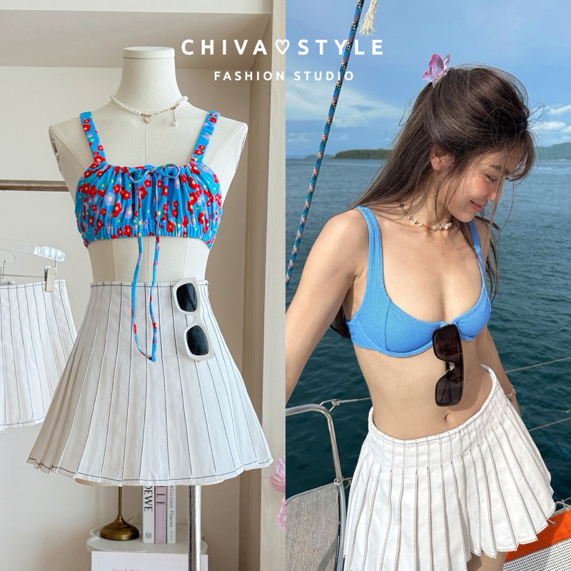 -𝐂𝐡𝐢𝐯𝐚- (พร้อมส่ง 𝗦𝗠𝗟) กระโปรงยีนส์สีขาวจีบรอบ (ซับในกางเกง)