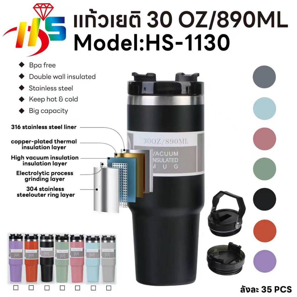 HS-1130 แก้วเยติ แก้วเก็บความเย็น แก้วสเเตนเลส ขนาด 30 OZ/890ML แก้วน้ำพกพา เก็บความเย็นได้ยาวนาน สินค้าดีมีคุณภาพ