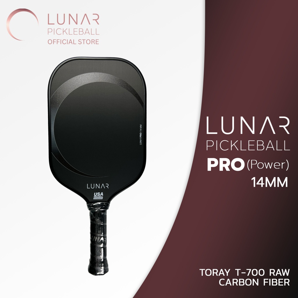 Lunar Pickleball Pro (Power) 14mm,16MM ดำ(Black) Toray T-700 Raw Carbon Fiber