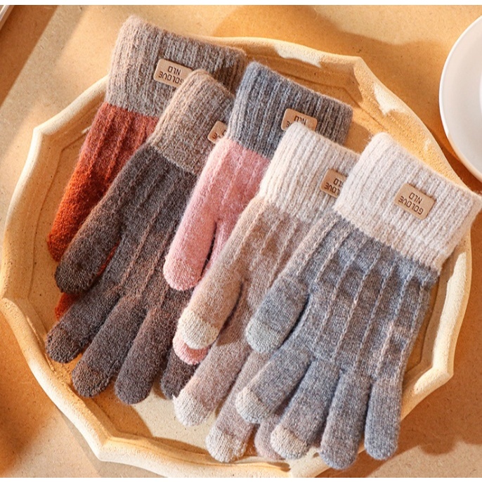 TB235 ถุงมือไหมพรมผู้หญิงแบบทูโทน