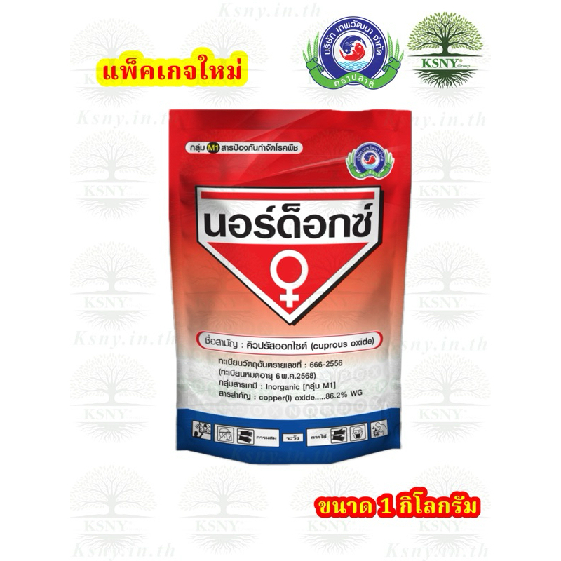 นอร์ด็อกซ์ (คิวปรัสออกไซด์) โรคแคงเกอร์ ใบจุดสาหร่าย ใบติด ราสีชมพู ใช้ล้างต้นเพื่อกำจัดตะไคร่น้ำตามต้นและกิ่ง