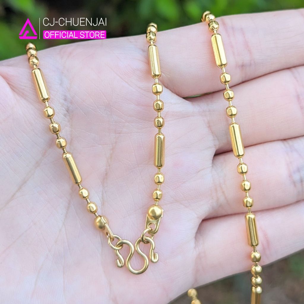 CJ สร้อยลายบอลเหลี่ยมแท่ง3:1 มี 3 ขนาดให้เลือก สแตนเลสทองเลเซอร์ ไม่ลอกไม่ดำ