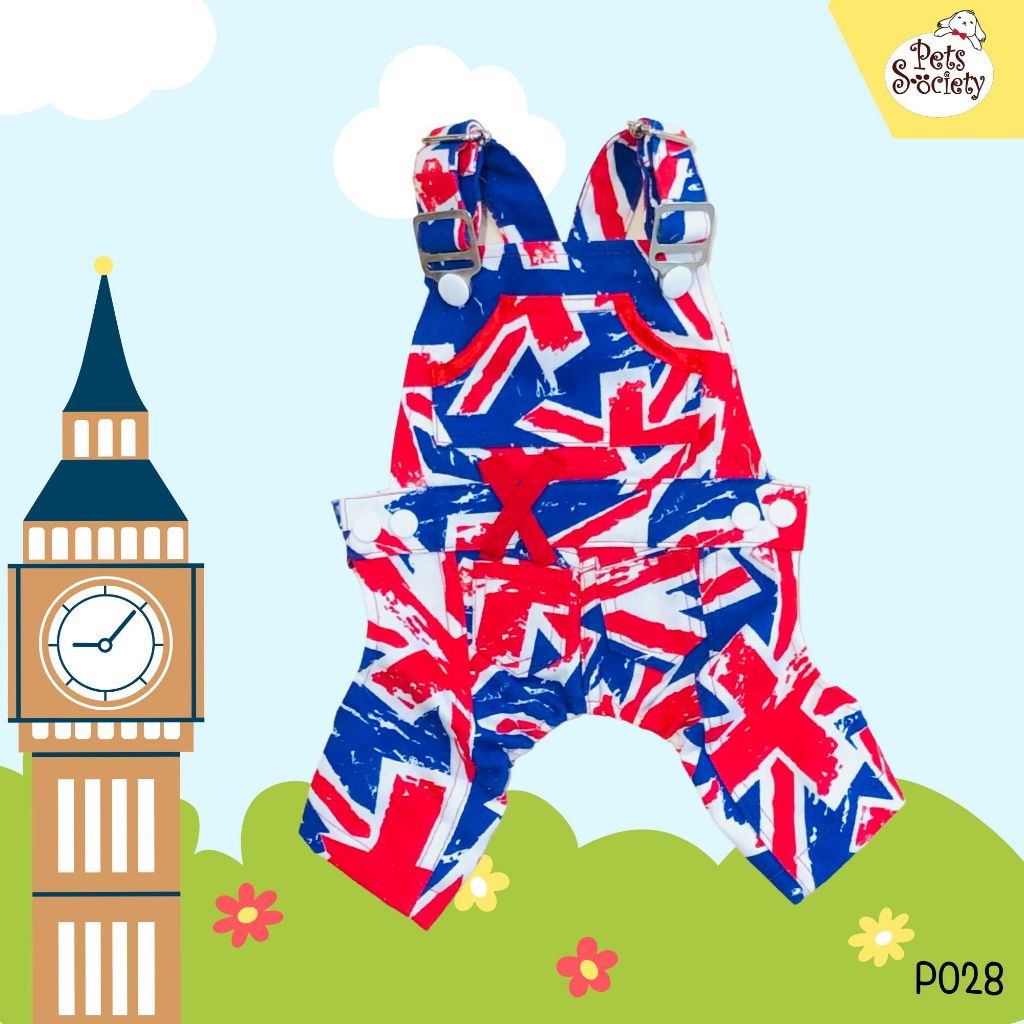 PetSociety เสื้อสุนัข เสื้อแมว เอี๊ยมกางเกงลายธงชาติอังกฤษ