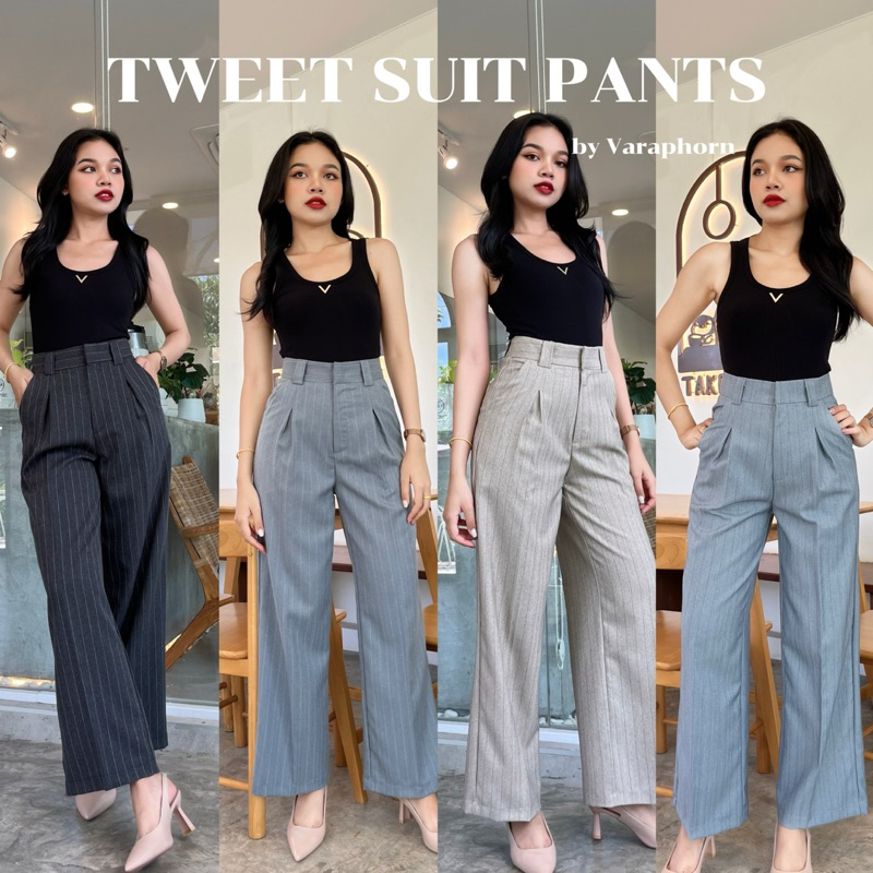 VRP Tweet Pants - กางเกงผ้าสูท ลายริ้ว ทรงทวิตหน้า