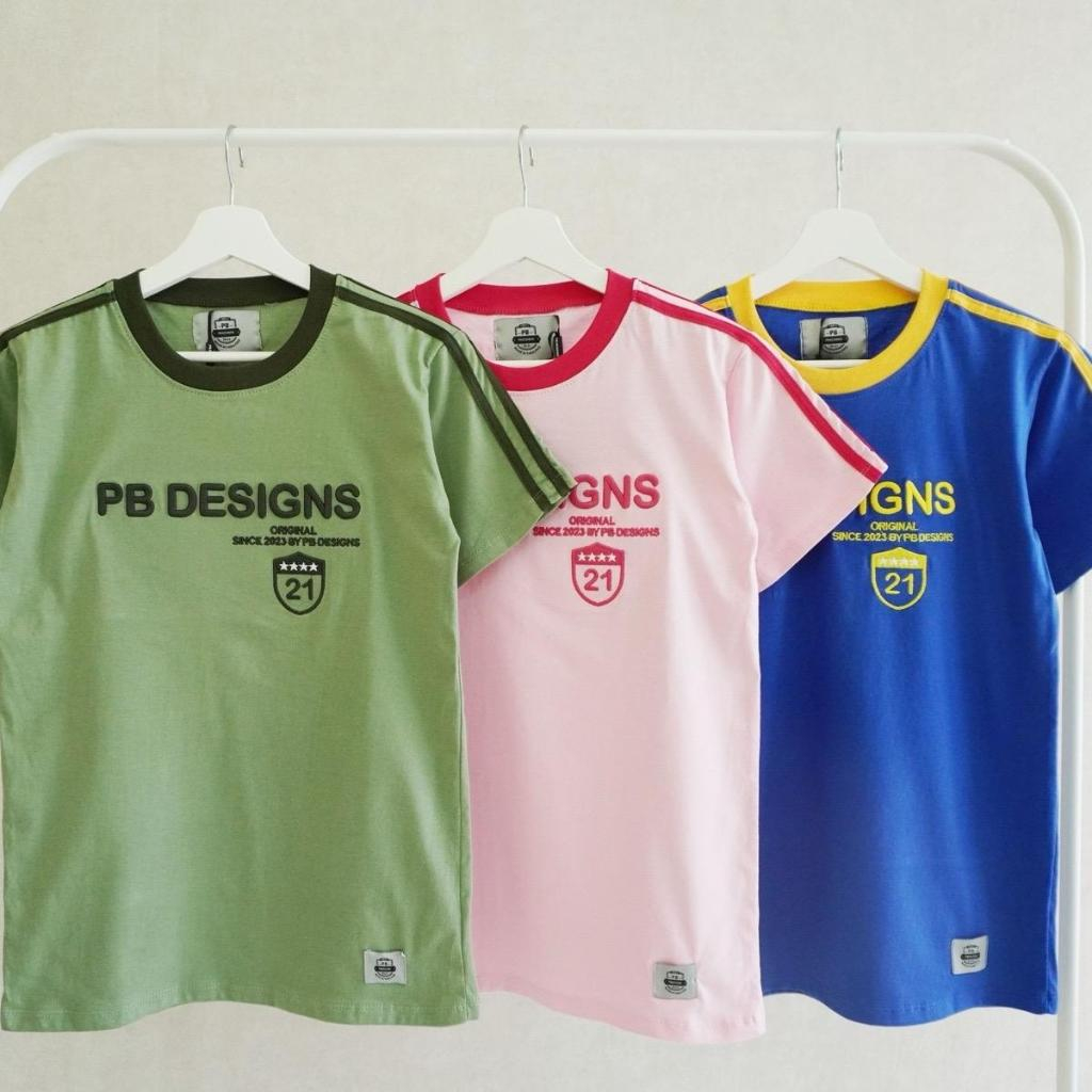 เสื้อยืดแขนสั้น PB DESIGN PB52 Newตีแถบไหล่ปักนูน ผ้าคอตตอนทรงตรง เสื้อยืดคอกลมผู้ชายเสื้อยืดผู้หญิง