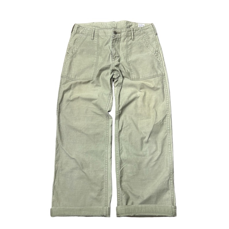 army green cotton pants with back belt orslow japan