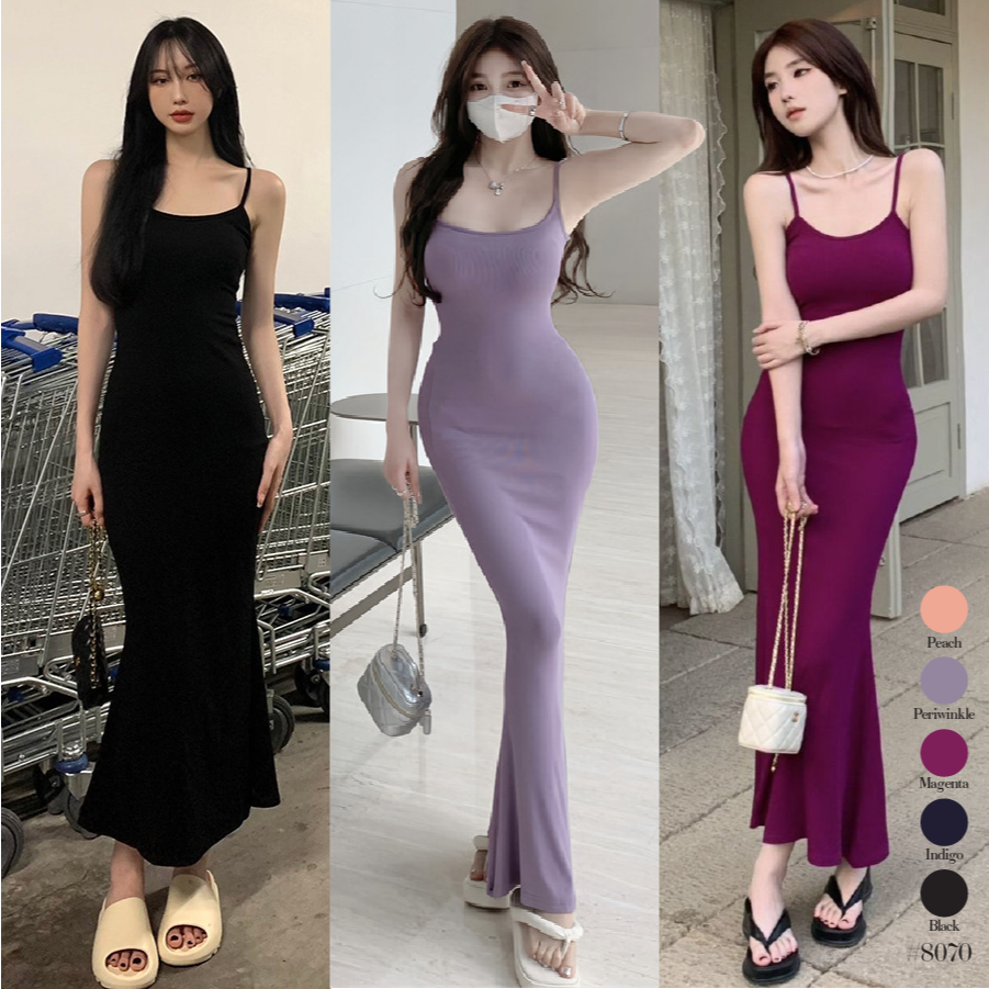 เดรสสายเดี่ยวยาว สีดำ คอยู เอวสูง สีพื้นทรงเข้ารูป สไตล์เกาหลี เรียบแต่ดูแพง ใส่ออกงาน ไปเที่ยวเก๋ๆ #8070