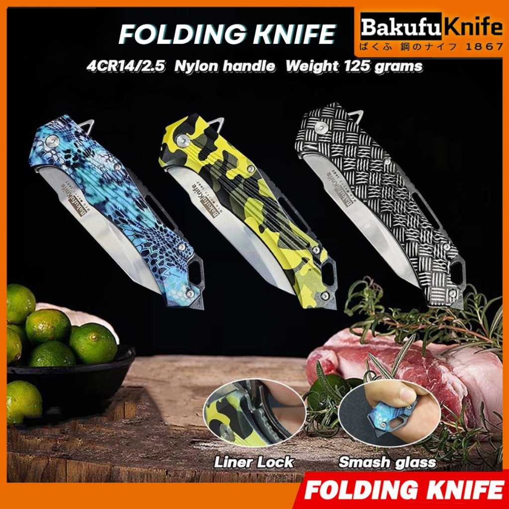 TLY Bakufu มีดพับพกพา มีดอเนกประสงค์ลายกราฟฟิก พับได้ มีดปอกผลไม้ มีดทำอาหาร สินค้าใช้ในครัวเรือน