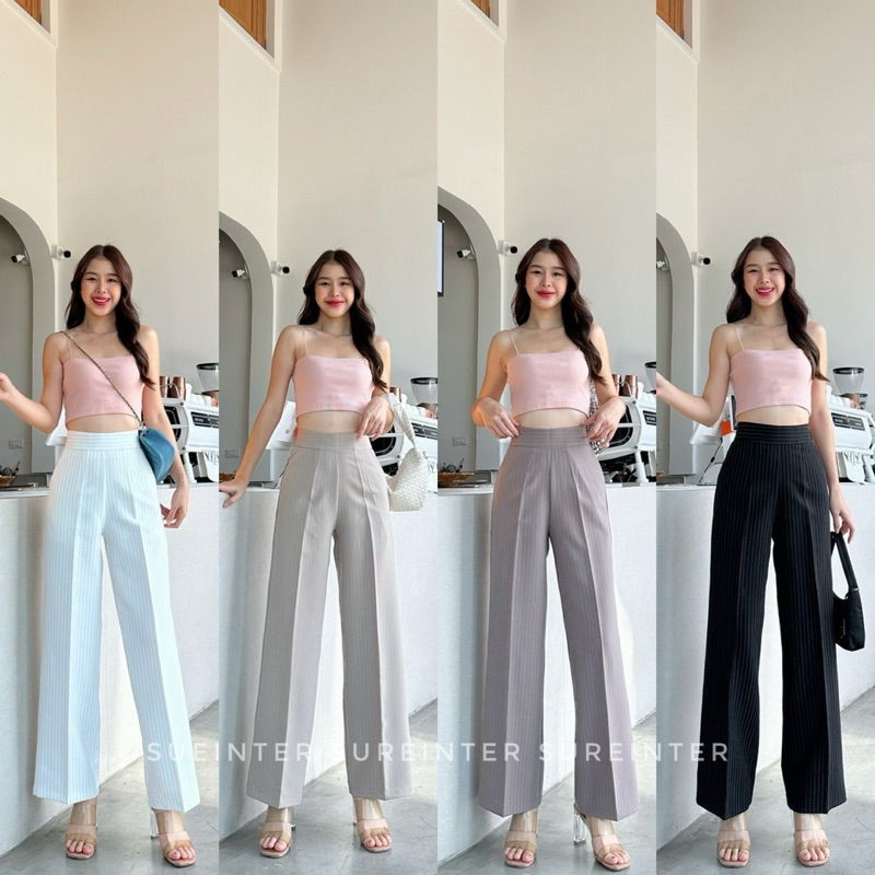 รุ่นขายดี กระบอกเกลาง เอวสูง ซิปหลัง ผ้าไอด้าทอลายริ้ว มีกระเป๋า ผ้าไม่บาง ผ้าดีทรงสวย(พร้อมส่งค่าา)