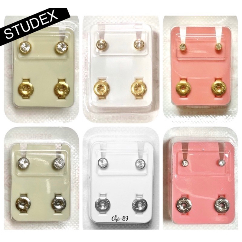 STUDEX (1คู่แถม1คู่) ต่างหูสำหรับผิวแพ้ง่าย(กดสินค้า2คู่ ลงตระกร้า)สีเงิน และสีทอง ขนาดSML=345มิล