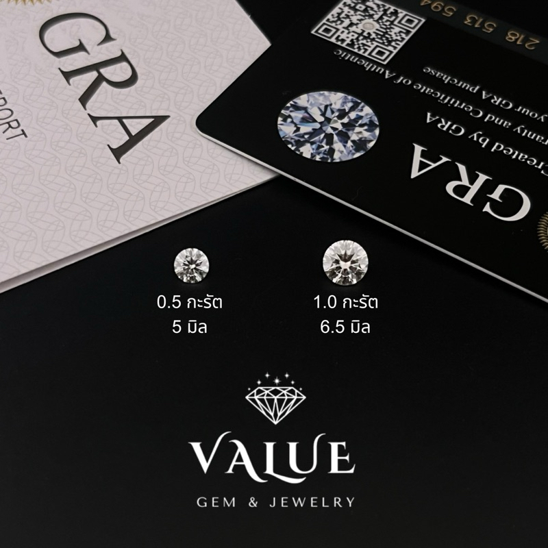 เพชรโมอีส เพชรโมซาไนท์ GRA รูปกลม 0.5 กะรัต (5.0มิล) และ 1.0 กะรัต (6.5มิล) 1 เม็ด