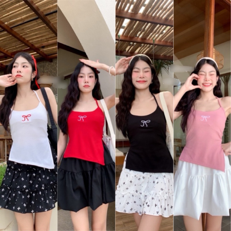 Unicrony•เสื้อคล้องคอปักโบว์ | พร้อมส่ง เสื้อปักลายโบว์งานน่ารักมาก ใส่ไปเที่ยว ไปคาเฟ่ ได้เลยแมทซ์กับกระโปรงยิ่งน่ารัก