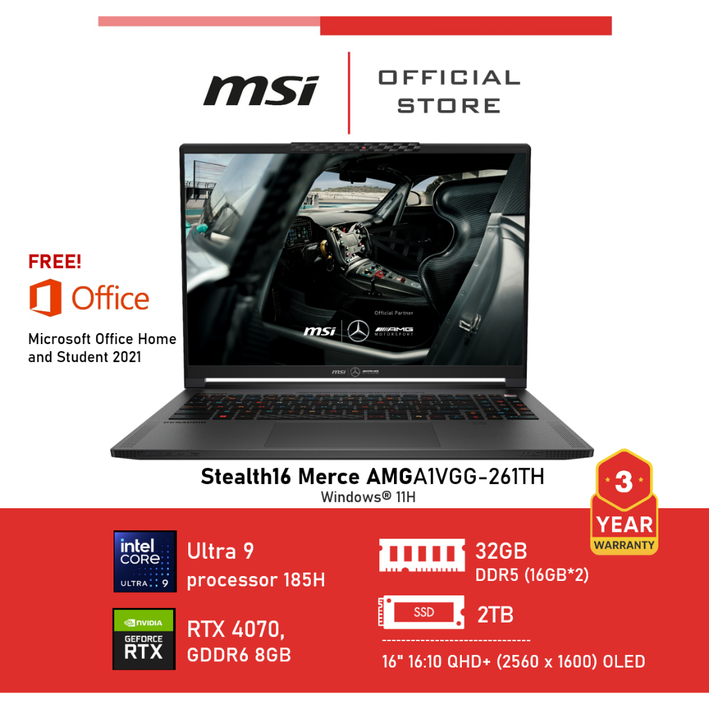 MSI Stealth16 Merce AMGA1VGG-261TH (RTX 4070, GDDR6 8GB) OLED Laptop Notebook