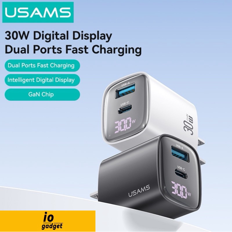 30W พอร์ตชาร์จคู่อะแดปเตอร์จอแสดงผลดิจิตอลที่ชาร์จไฟรวดเร็ว USB พอร์ต A + USB C