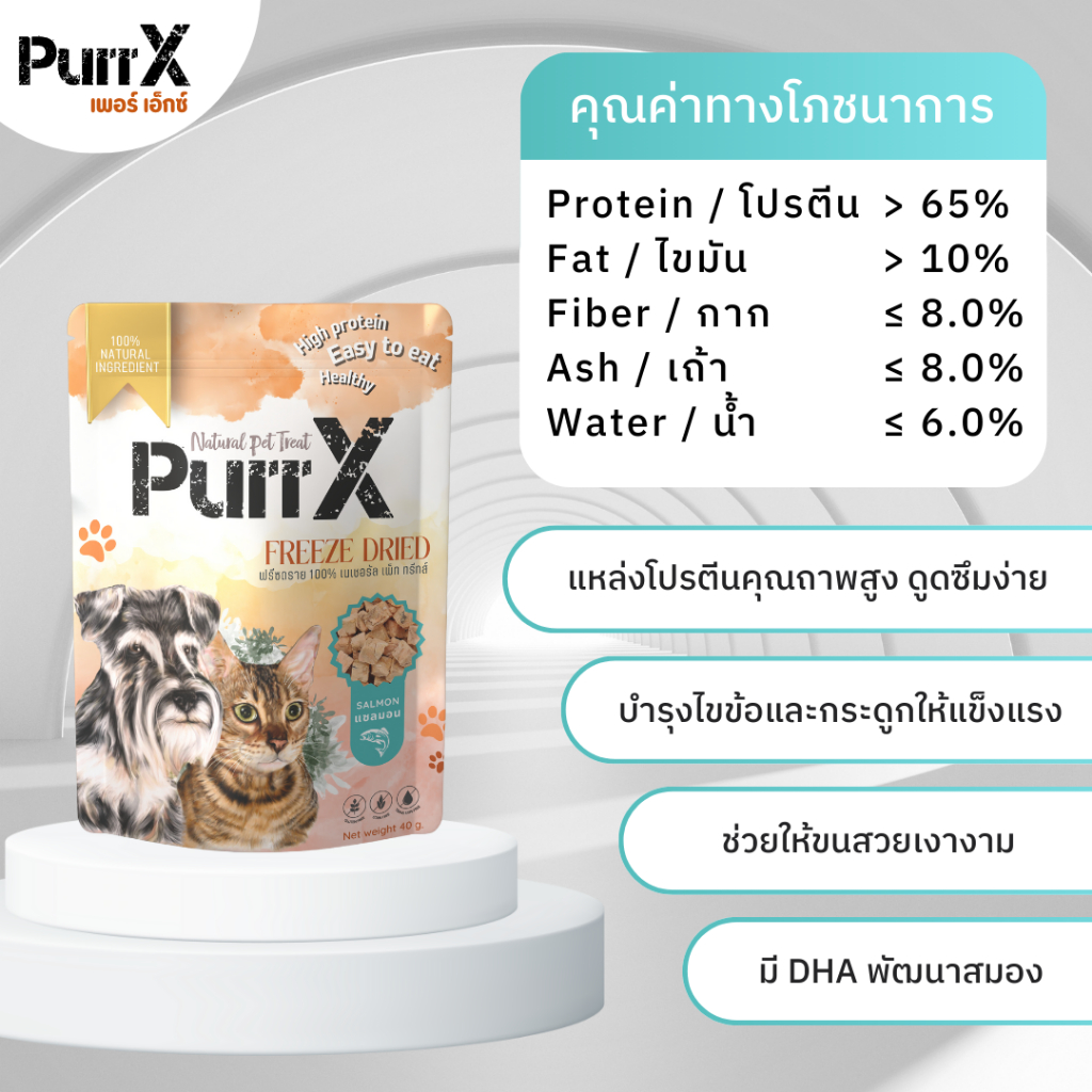 【3 แถม 1 คละได้ 】Purr X ขนมฟรีซดรายเกรดพรีเมียม สูตรเนื้อปลาแซลมอน ขนาด 40 กรัม Freeze Dried Salmon 40 g. - รูปที่ 4