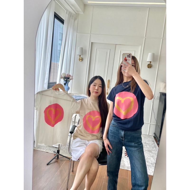 T6เสื้อยืดผสมลินคอปีนสกรีนลายหัวใจน่ารักสุด