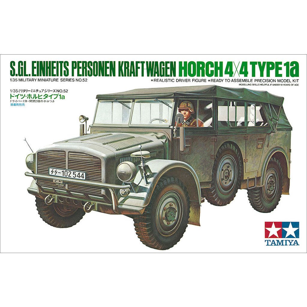 💥New💥 🏆 TAMIYA 35052 ชุดประกอบจำลองมาตราส่วน 1:35 S.GL. EINHEITS PERSONEN KRAFT-WAGEN HORCH 4X4 TYPE 1a สร้างและทำสีเอง