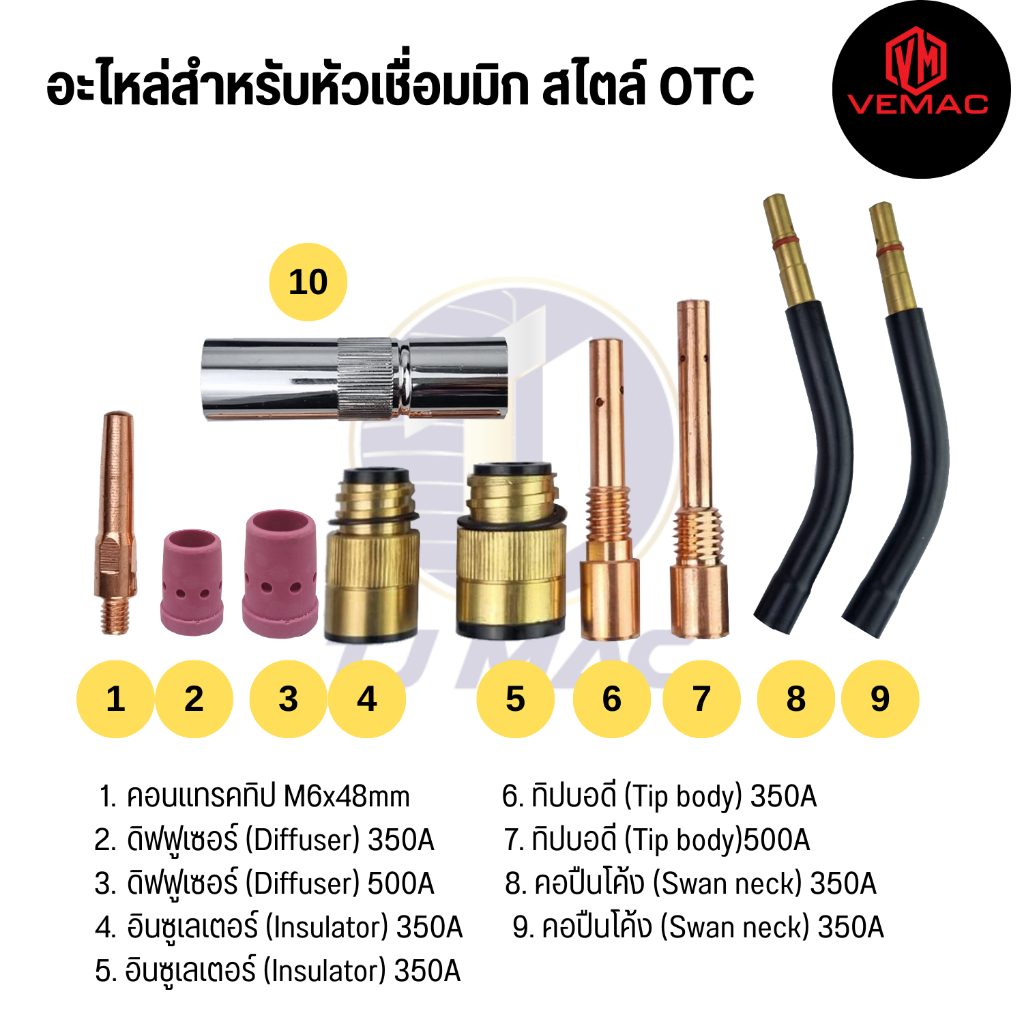 อะไหล่ปืนเชื่อมมิก ซีโอทู สไตล์โอทีซี OTC 350A-500A (ราคาต่อ 1 ชิ้น)