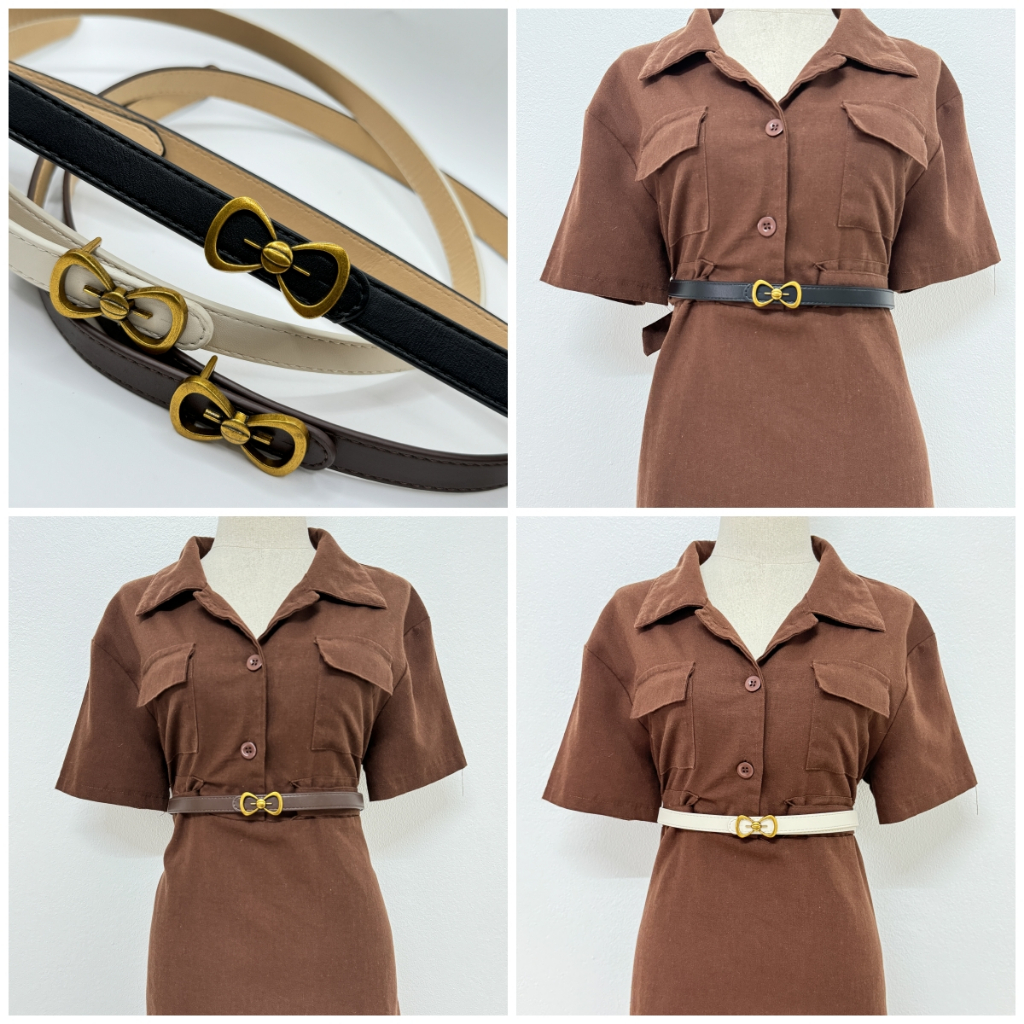 พร้องส่ง เข็มขัดสไตล์สาวหวาน เส้นเล็ก แฟชั่นสำหรับผู้หญิง หัวหนู เข็มขัดหนังpu (p134)