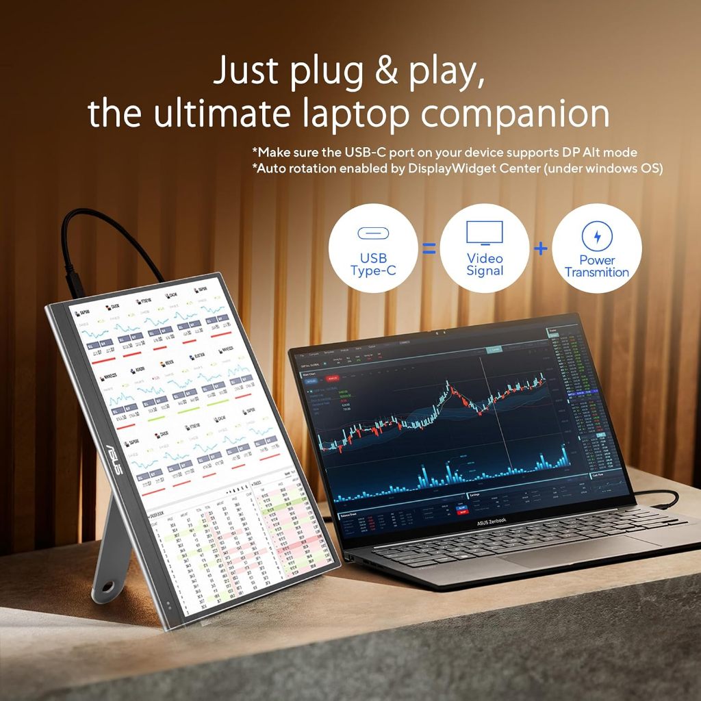 ASUS ZenScreen 16” OLED USB-C portable monitor (MQ16AHE) 100% DCI-P3, 1ms, HDR-10, Proximity Sensor, Kick Stand