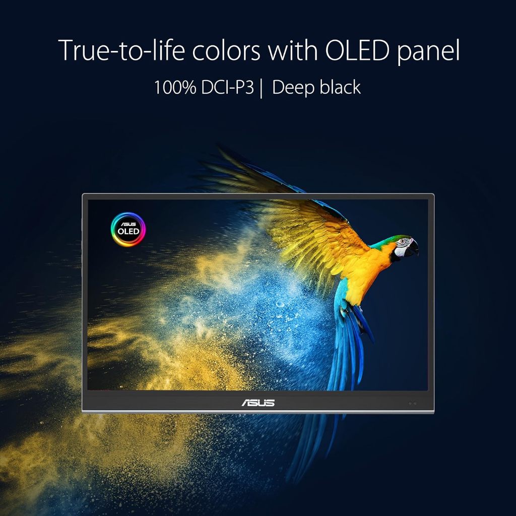 ASUS ZenScreen 16” OLED USB-C portable monitor (MQ16AHE) 100% DCI-P3, 1ms, HDR-10, Proximity Sensor, Kick Stand