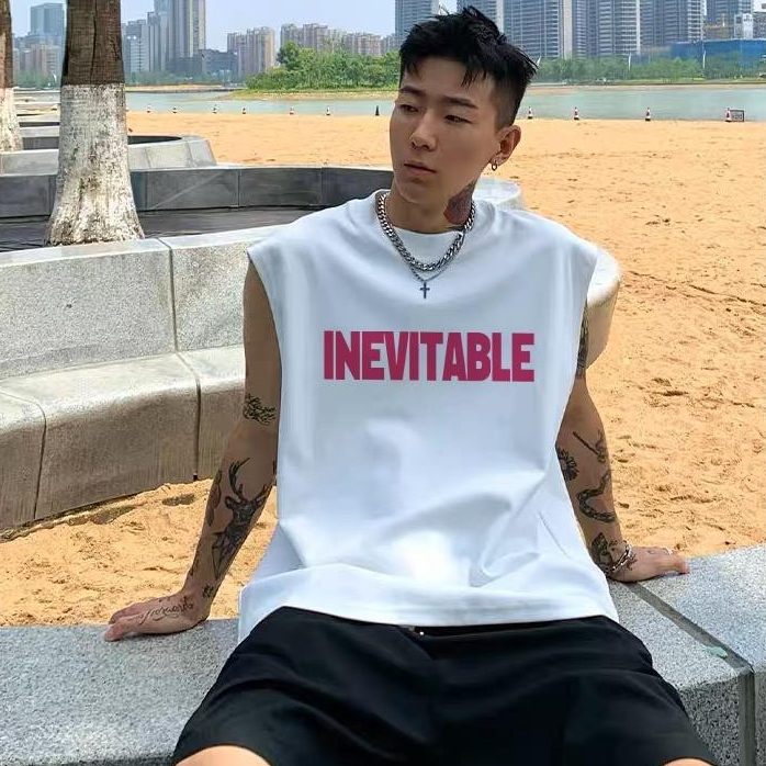 Y-T เสื้อแขนกุด คอกลม แสตมป์ "หลีกเลี่ยงไม่ได้" เสื้อยืดผ้าฝ้าย ระบายอากาศได้ดี สไตล์เกาหลี