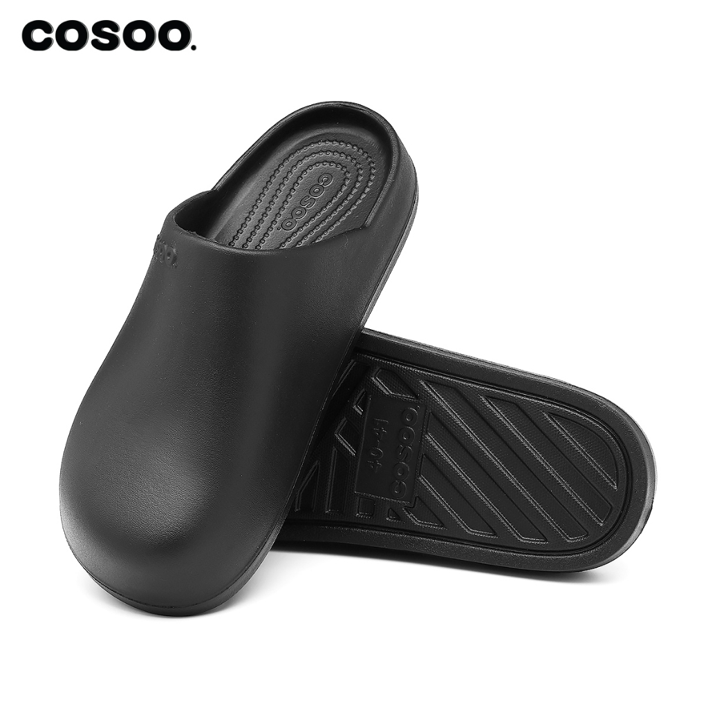 COSOO รองเท้าหัวโต รองเท้าแฟชั่น รองเท้าแตะ เปิดส้น แบบสวม กันลื่น พื้นนุ่ม สำหรับผู้ชายและผู้หญิง สีดำ รุ่น CS-L01